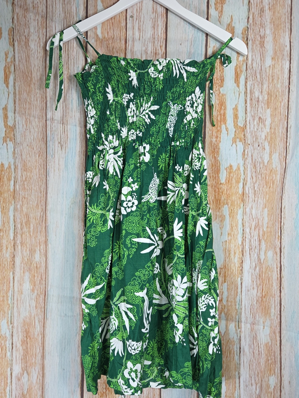 Cabali Strapless Green Floral Sundress with White & Lime Print. Size M